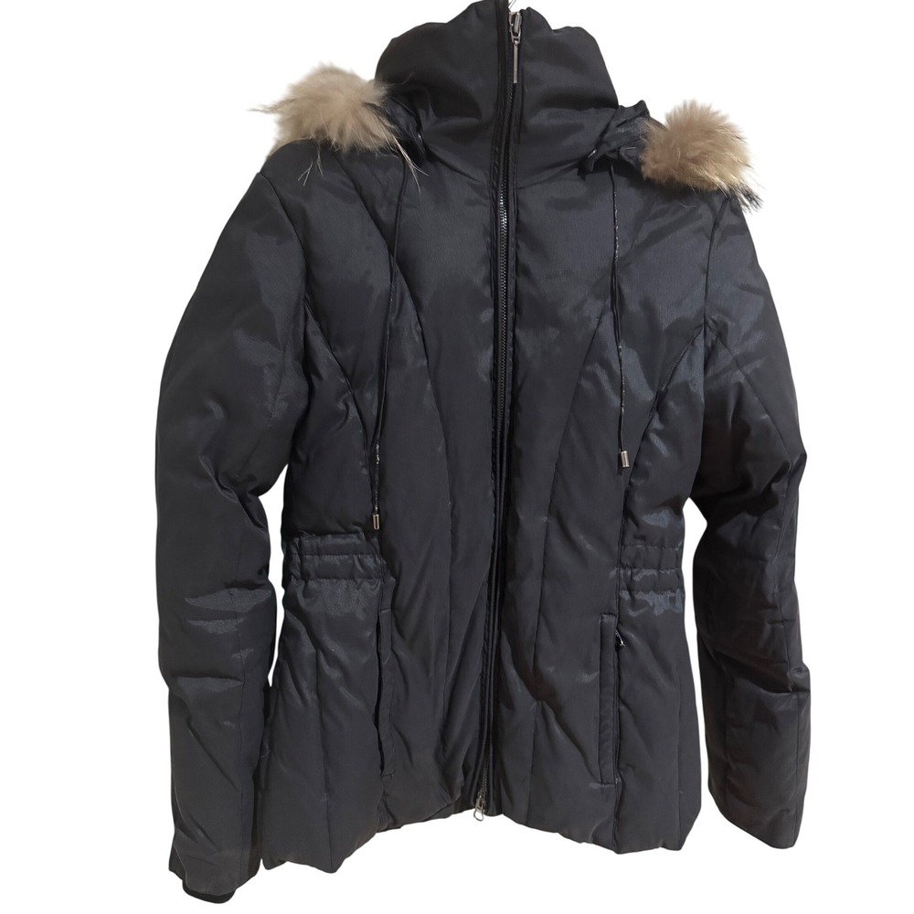 Wilson's Leather Black Puffer Coat Fur Trim Hood Quilted Padded Jacket Small